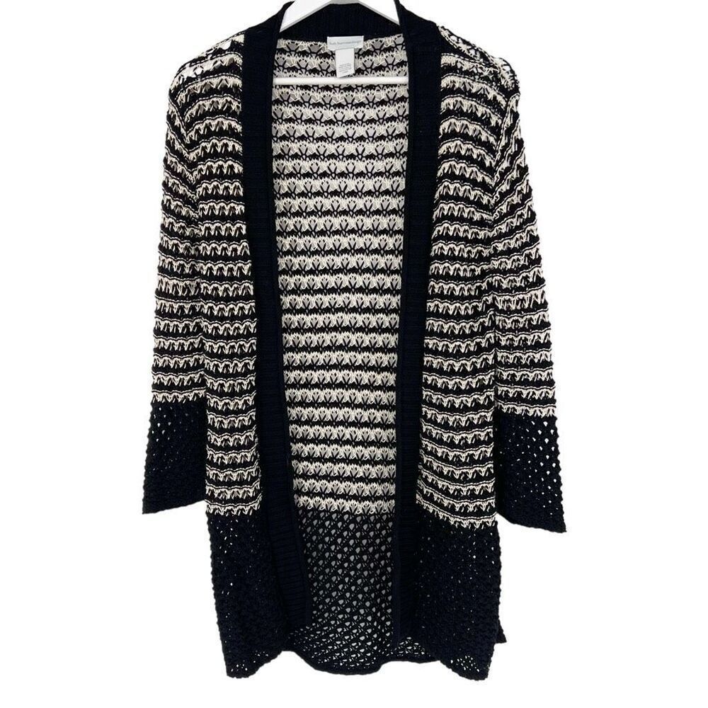 Soft Surroundings‎ Black & White Crocheted Boho Duster Cardigan Sweater Large